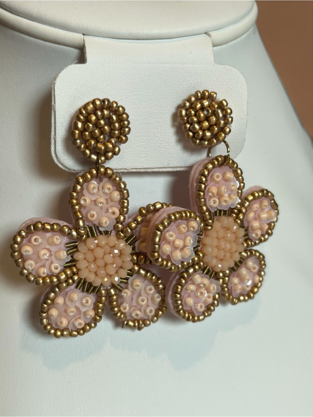 Plunder Rose Pink Seed Bead Flower Stud Earrings